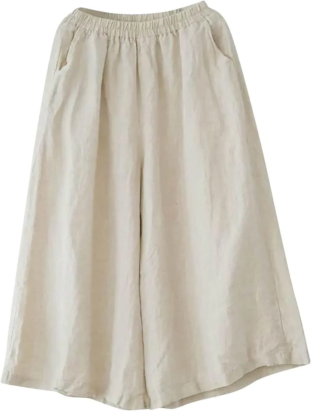 Women Casual High Waist Wide Leg Pants Cotton Linen Palazzo Pant Drawstring Elastic Waist Lounge Trouser with Pockets