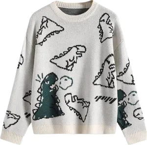 Women Dinosaur Print Knit Sweater Aesthetic Harajuku Oversized Pullover E Girl Streetwear Preppy Sweater