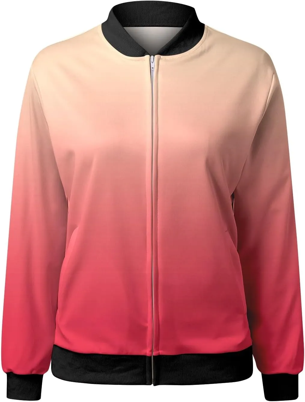 Women Fall Trendy Bomber Jacket Stand Collar Zip Up Windproof Floral Outerwears Long Sleeve Loose Casual Y2K Outwears