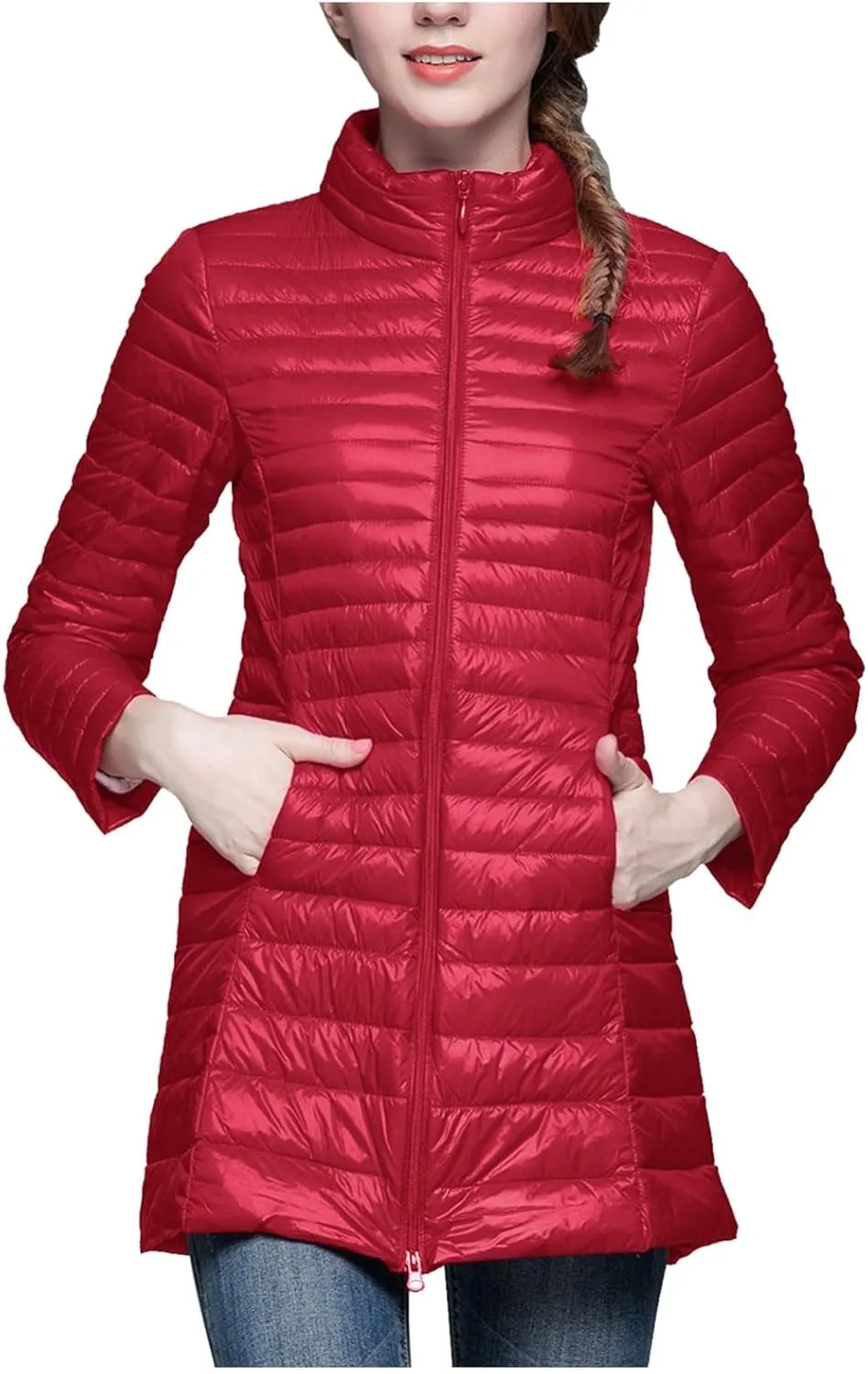 Women Fluffy Quilted Jackets Padded Jacket Winter Coat Casual Padded Coat Heated Jacket Oversized 2024 Fleece Jacket Trendy Slimming Hooded Mid Length Skimpy Womens Warm Puffer Jacket Zip