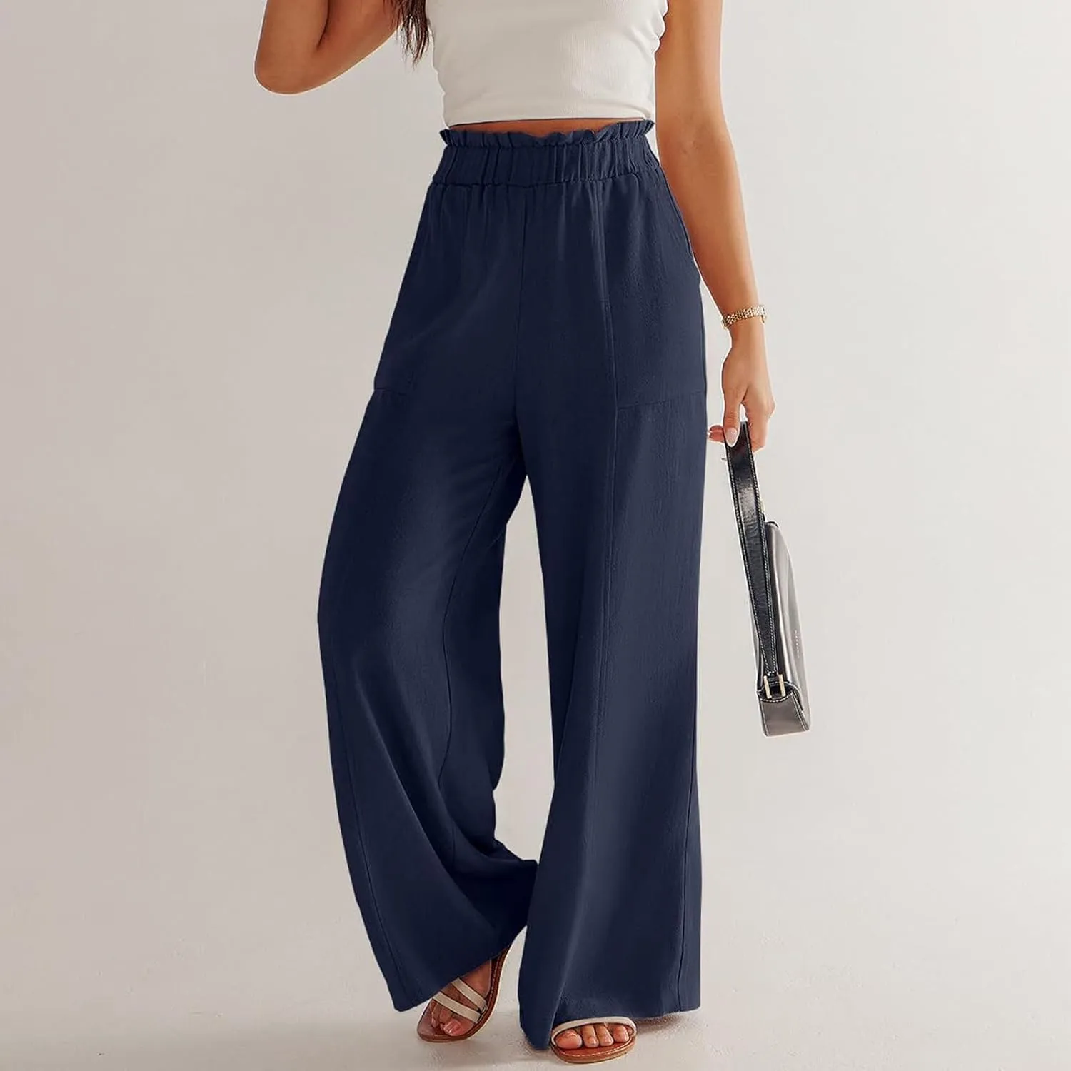 Women High Waisted Cotton Linen Pants Casual Loose Wide Leg Beach Pants Summer Outfits 2024 Trendy