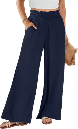 Women High Waisted Cotton Linen Pants Casual Loose Wide Leg Beach Pants Summer Outfits 2024 Trendy