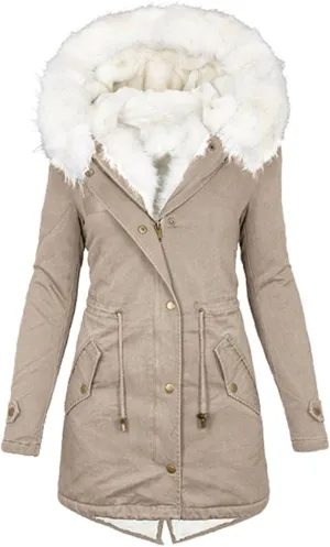 Women Parka Faux Pea Coat Sherpa Fleece Lined Distressed Jackets Thicken Warm Casual Outerwear Fuzzy Trench Coat