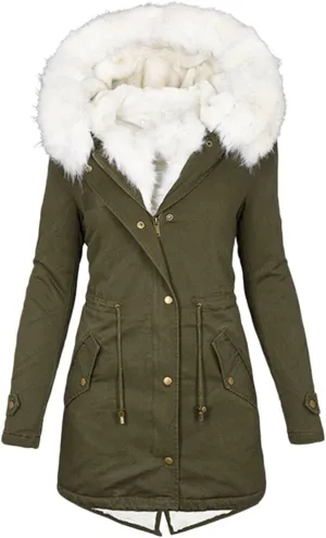 Women Parka Faux Pea Coat Sherpa Fleece Lined Distressed Jackets Thicken Warm Casual Outerwear Fuzzy Trench Coat