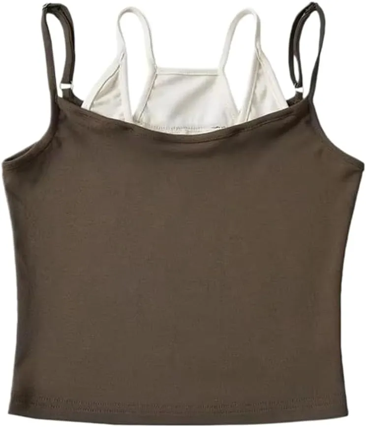 Women Patchwork Camisole Vest Summer Contrast Color Crop Top