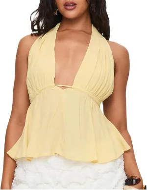 Women Sexy Deep V Neck Halter Top Cowl Neck Tie Back Slim Crop Camisole Summer Y2k Coquette Low Cut Backless Tank Top