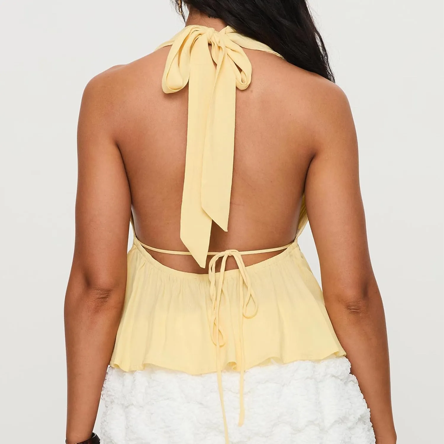Women Sexy Deep V Neck Halter Top Cowl Neck Tie Back Slim Crop Camisole Summer Y2k Coquette Low Cut Backless Tank Top