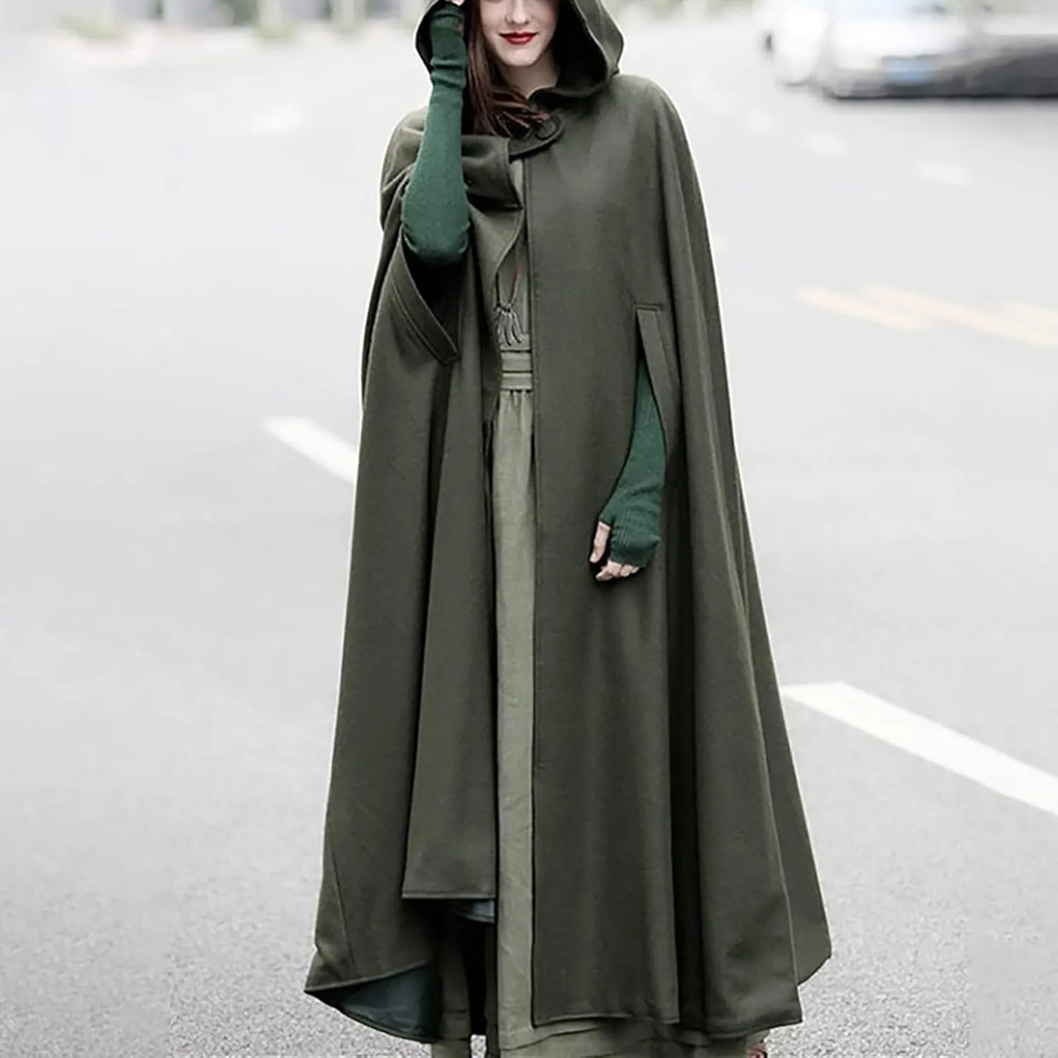 Women Trench Coat Hoodies Open Front Cardigan Jacket Winter Coat Shawl Cape Cloak Poncho Plus Size Robe Cosplay Costume