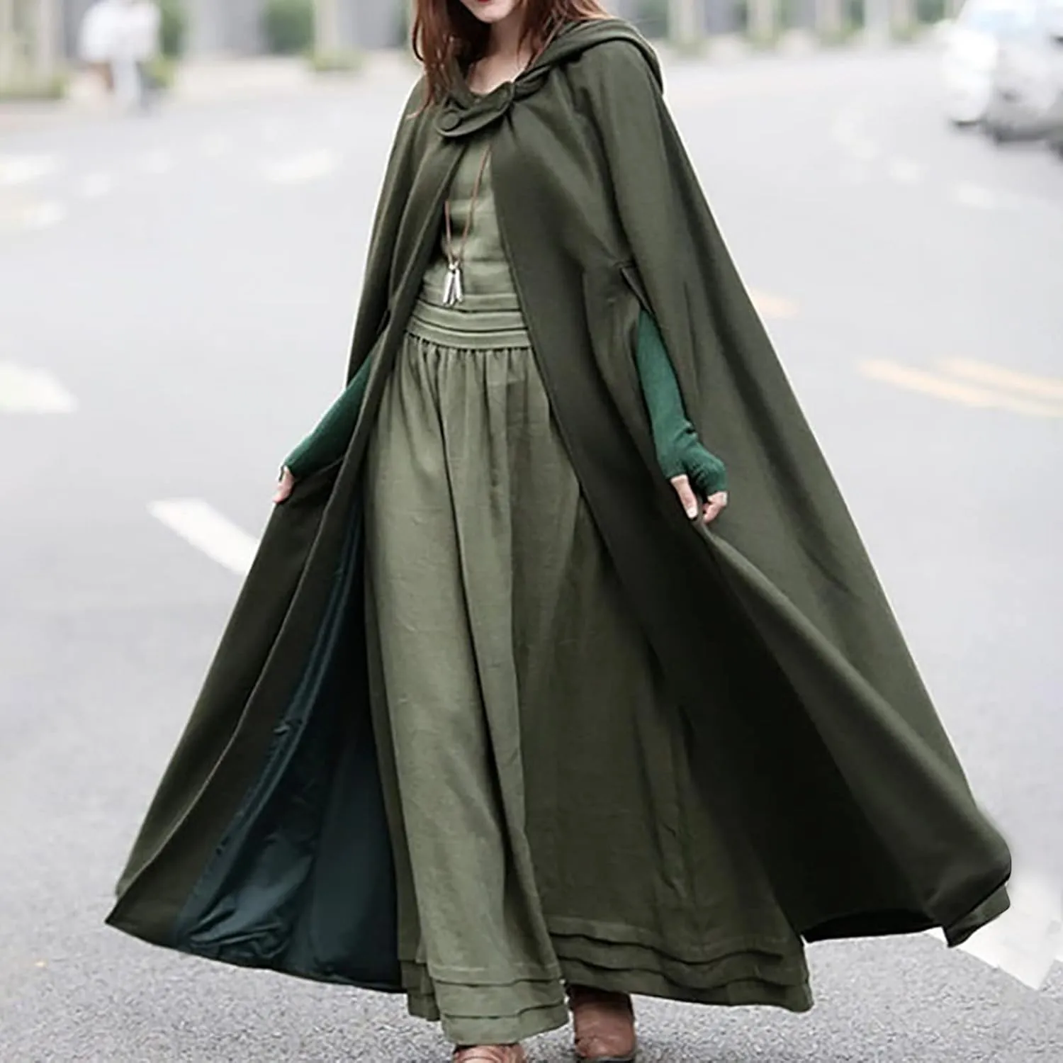 Women Trench Coat Hoodies Open Front Cardigan Jacket Winter Coat Shawl Cape Cloak Poncho Plus Size Robe Cosplay Costume