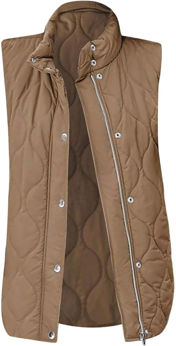 Women Winter Oversized Puffer Vest Sleeveless Jacket Zip Up Lightweight Stand Collar Insulated Padded Puffy Jackets Coat