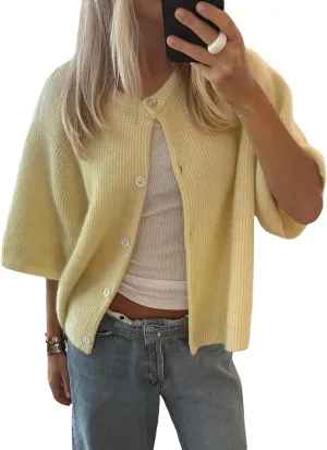 Women Y2K Cardigan Sweater Short Sleeve Button Down Ribbed Knit Crop Top Fall Winter Going Out Sweater