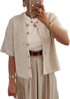 Women Y2K Cardigan Sweater Short Sleeve Button Down Ribbed Knit Crop Top Fall Winter Going Out Sweater