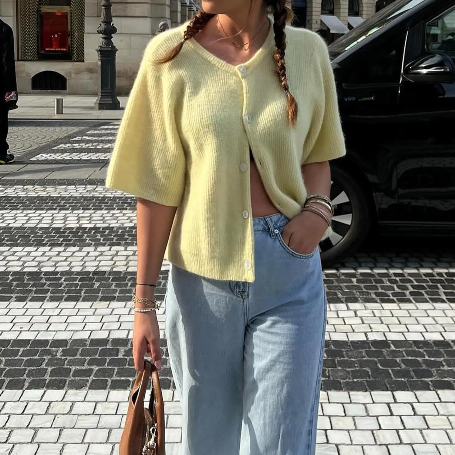 Women Y2K Cardigan Sweater Short Sleeve Button Down Ribbed Knit Crop Top Fall Winter Going Out Sweater