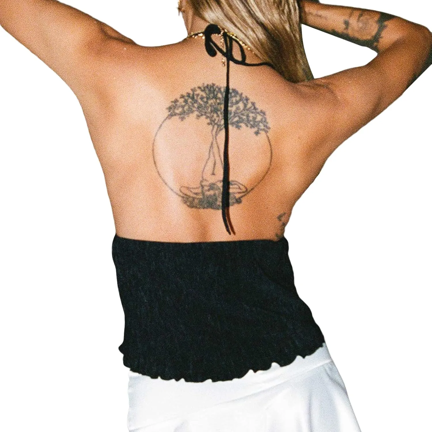 Women Y2k Tie Front Cami Crop Top Deep V Neck Spaghetti Strap Halter Camisole Sexy Ruffle Summer Going Out Tank Top