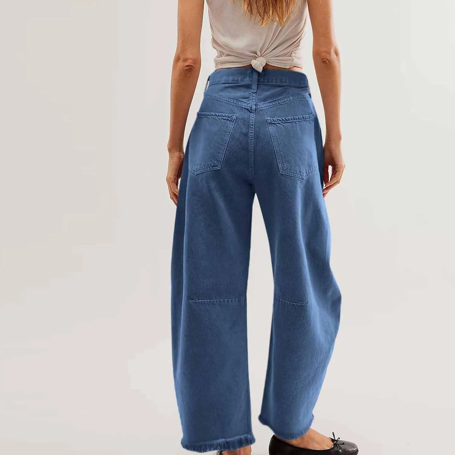 Women's Baggy Denim Trousers Fashion Button Zipper High Waist Wide Leg Jeans with Pockets Y2k Streetwear Clothing