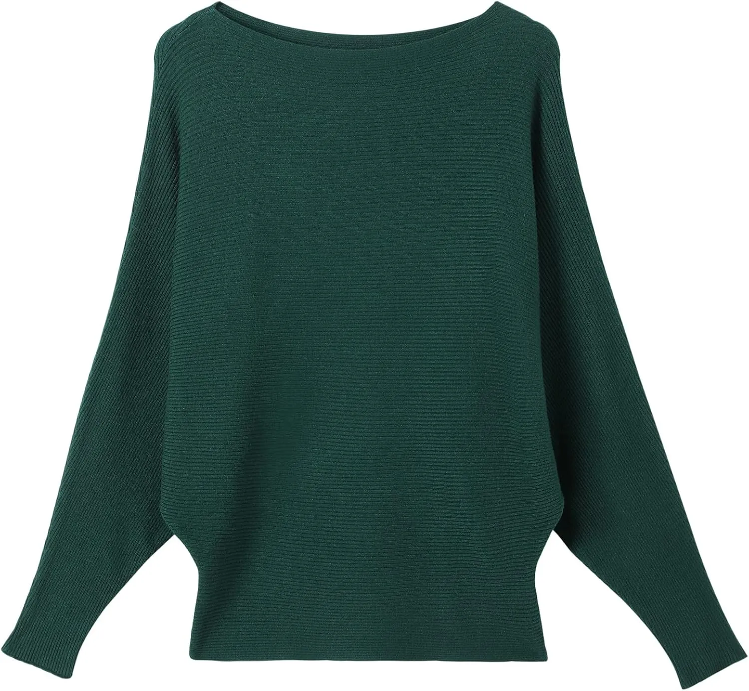 Women's Batwing Sleeves Sweater Solid Boat Neck Knit Pullover Dolman Sweater Tops for Women