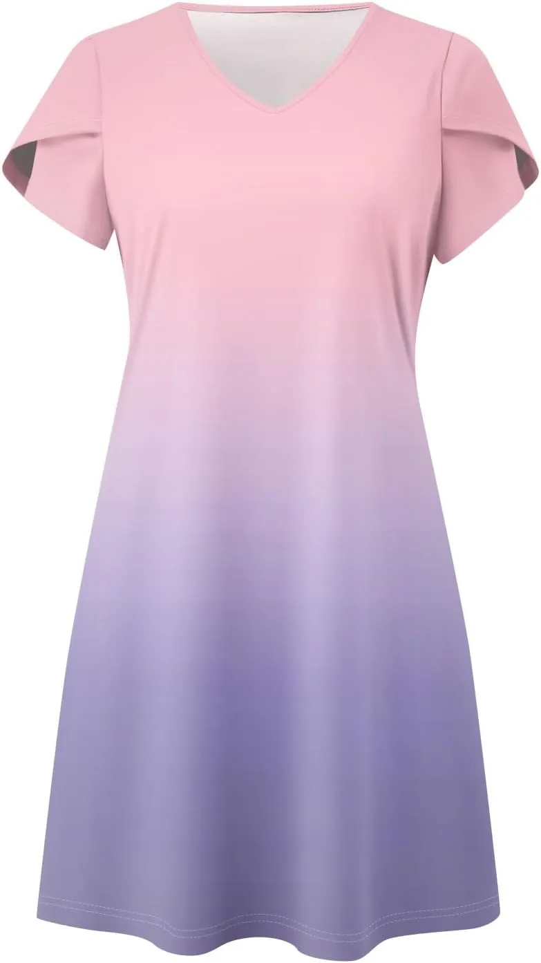 Women's Casual Spring Summer Midi Dress 2025 - Short Sleeve V-Neck Loose Cotton Ruffle Babydoll Dress Boho Sundress