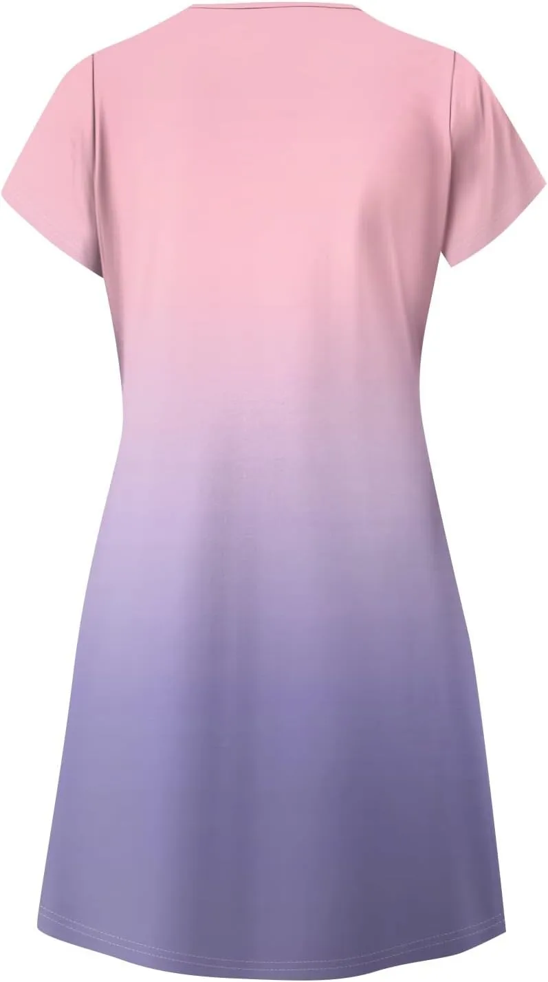 Women's Casual Spring Summer Midi Dress 2025 - Short Sleeve V-Neck Loose Cotton Ruffle Babydoll Dress Boho Sundress