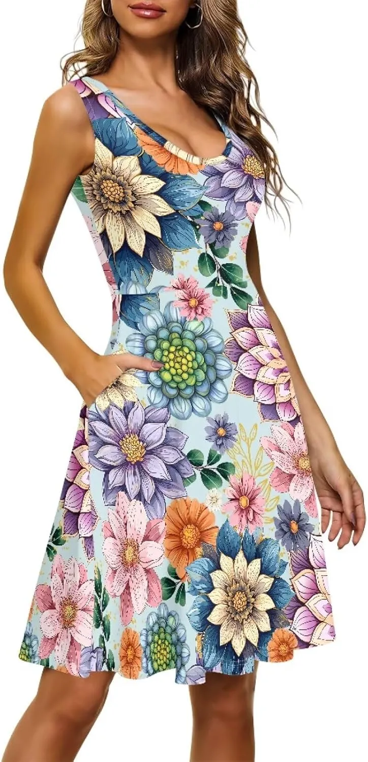 Womens Casual Summer Sundress Halter Mini Plus Size Sexy Casual Skims Dress Prom Birthday Party Beach XS-4XL