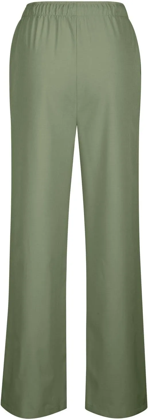 Womens Cotton Linen Trousers High Waisted Drawstring Wide Leg Pants with Pockets Casual Loose Sweatpants for Women
