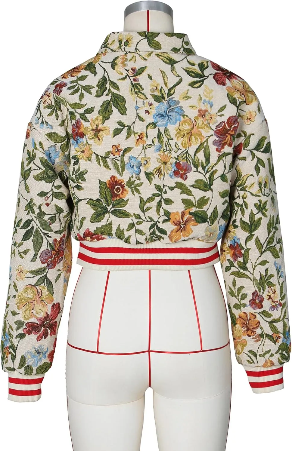 Women's Cropped Floral Print Bomber Jacket Casual Button Down Coats Outerwears