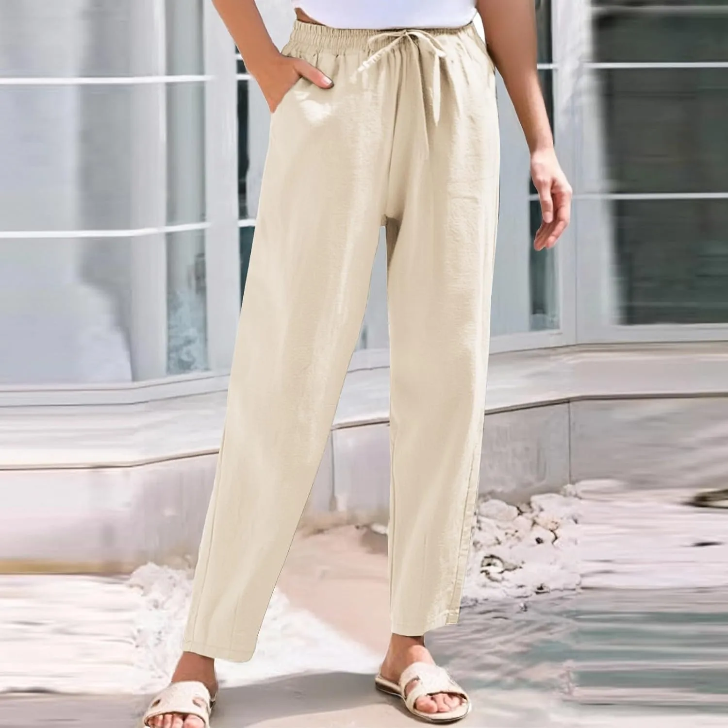 Womens Dress Pants Golf,Dress Sweatpants Women Plus Size Low Rise Cotton Linen Baggy Wide Leg Trousers