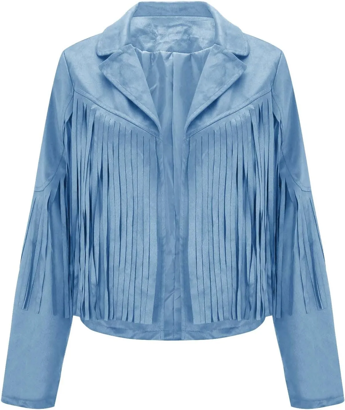 Women's Fringe Faux Suede Leather Jackets Open Front Fashion Tassel Cropped Coat Western Cowboy Jacket Hippie Clothes