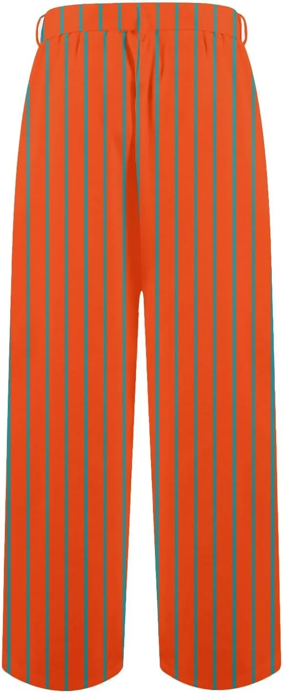 Womens High Waist Casual Linen Pants Adjustable Knot Drawstring Straight Leg Striped Print Lounge Trousers Pockets