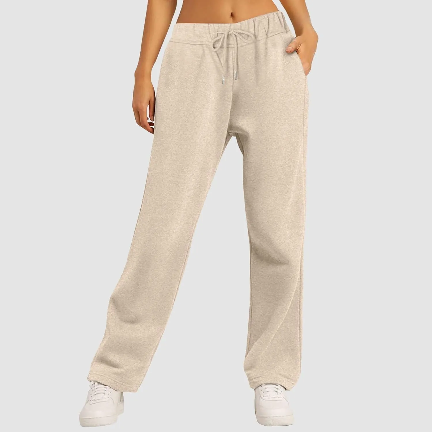 Women's High Waisted Sweatpants Drawstring Baggy Elastic Waist Straight Wide Leg Track Pants Stretchy Loose Trousers