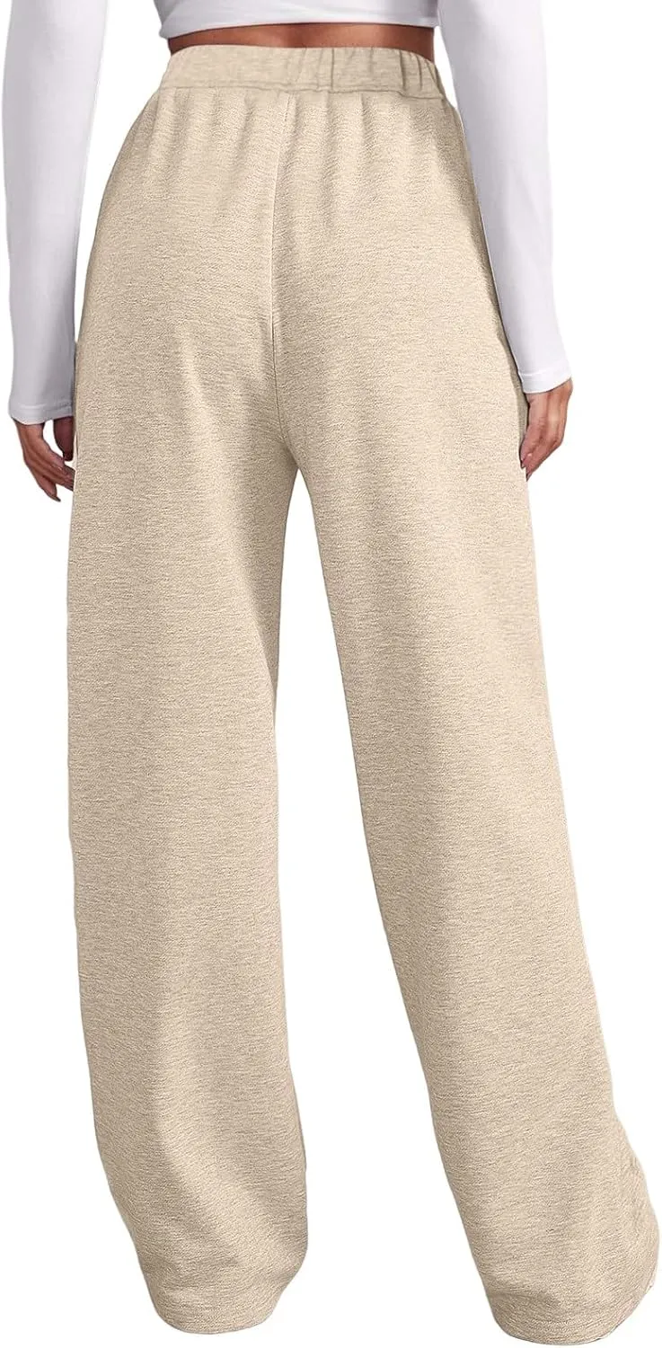 Women's High Waisted Sweatpants Drawstring Baggy Elastic Waist Straight Wide Leg Track Pants Stretchy Loose Trousers