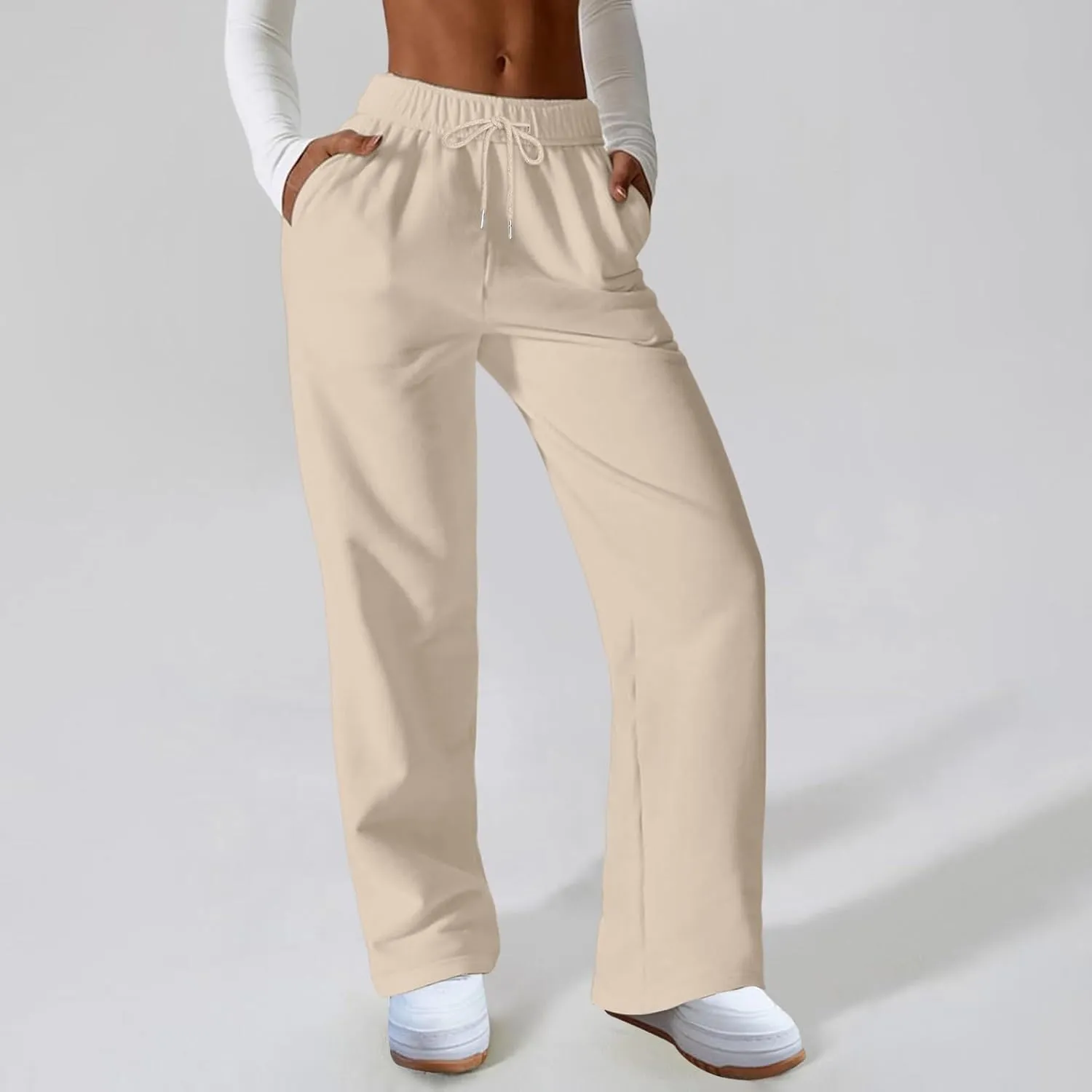 Women's High Waisted Sweatpants Drawstring Baggy Elastic Waist Straight Wide Leg Track Pants Stretchy Loose Trousers