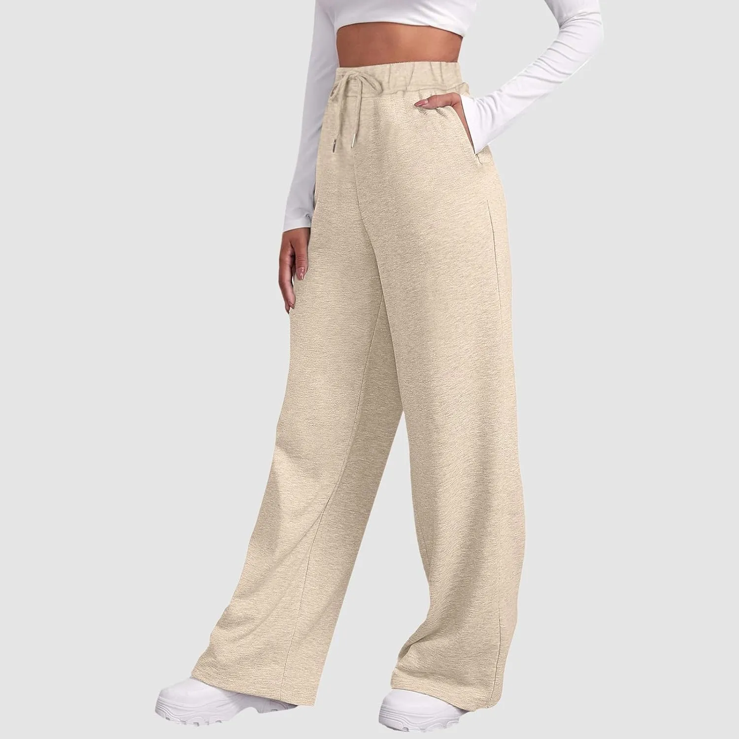 Women's High Waisted Sweatpants Drawstring Baggy Elastic Waist Straight Wide Leg Track Pants Stretchy Loose Trousers