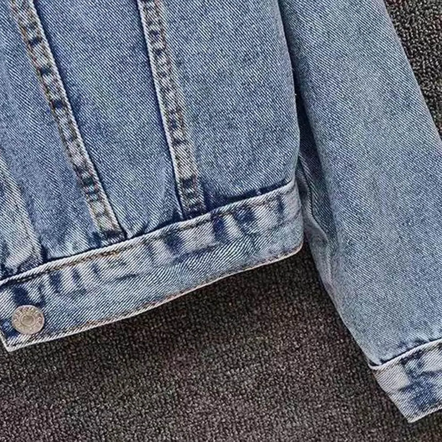 Women's Large Denim Jacket Embroidered Pearl Beaded Denim Jacket Coat Jean Jacket Short Sleeve