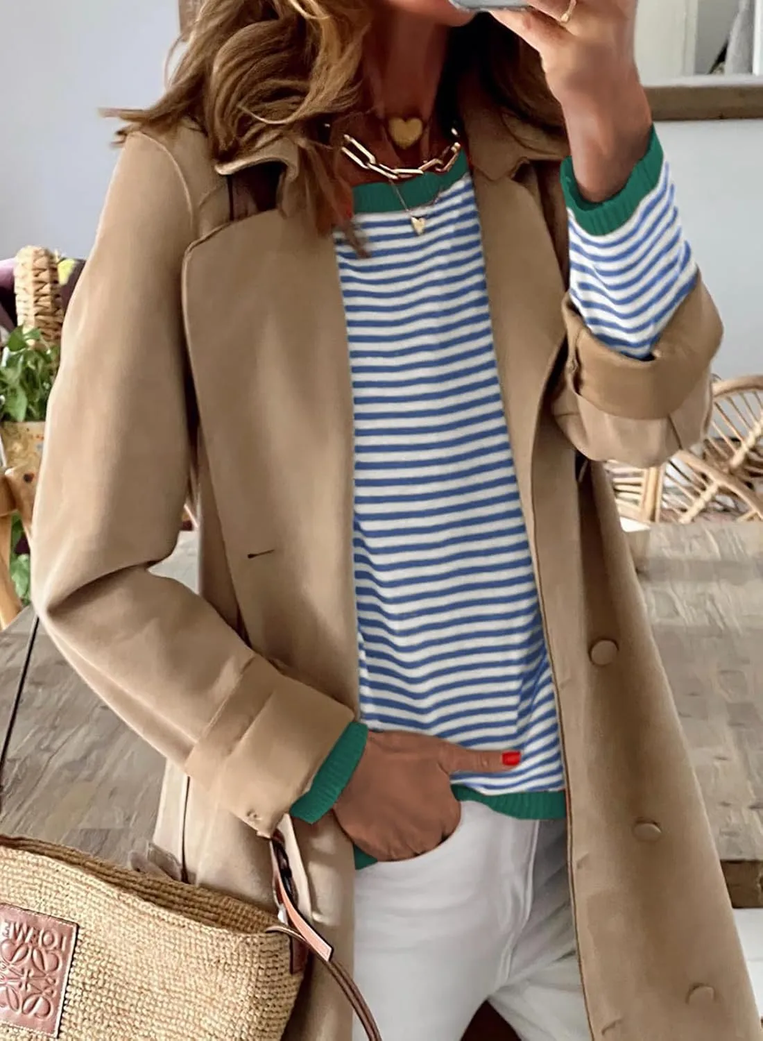 Womens Lightweight Cotton Sweaters Long Sleeve Crew Neck Color Block Striped Casual Knitted Pullover Tops