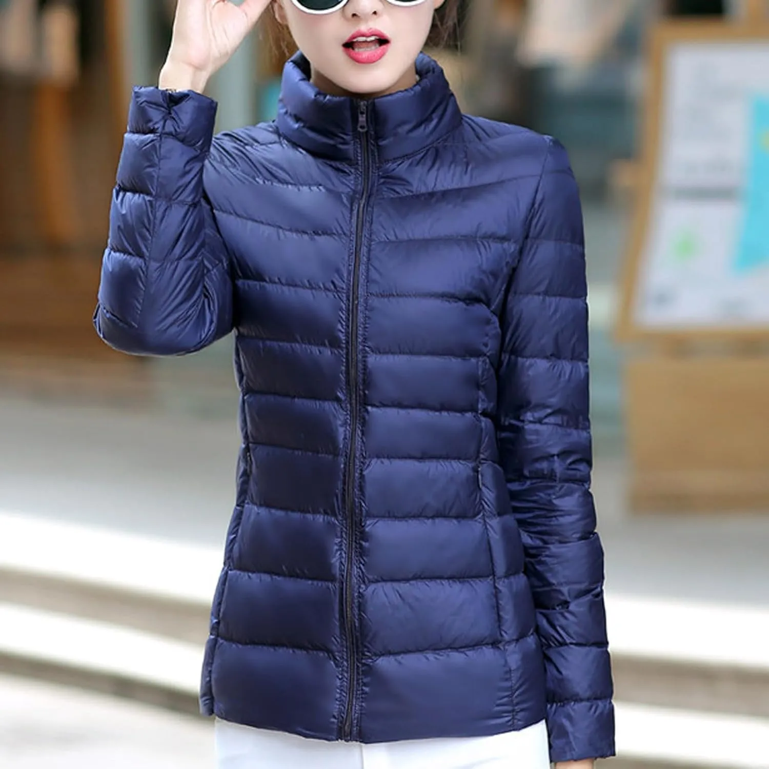 Women's Lightweight Packable Down Jacket Quilted Puffer Coat Plus Size Winter Warm Puffy Jackets with Stand Collar