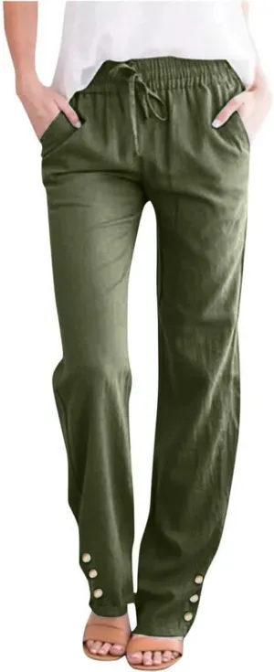 Women's Linen Capri Pants Elastic Pants Long Drawstring Linen Women Waist Comfy Gauze Casual Lightweight Loose