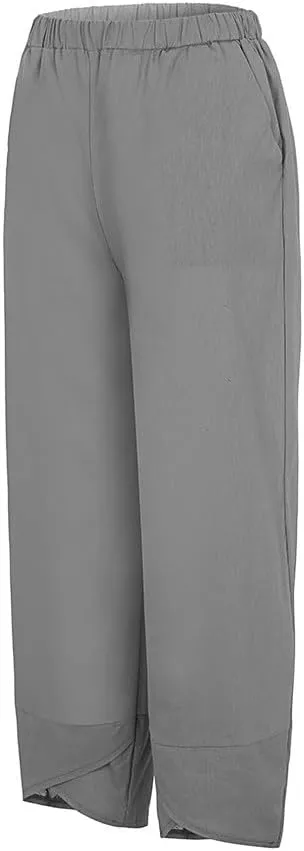 Womens Linen Pants 2025 Summer Casual Loose Waist Long Solid Cotton Pants Cotton Linen Lounge Beach Summer Pants
