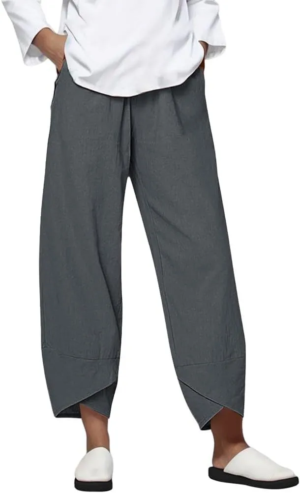 Womens Linen Pants 2025 Summer Casual Loose Waist Long Solid Cotton Pants Cotton Linen Lounge Beach Summer Pants