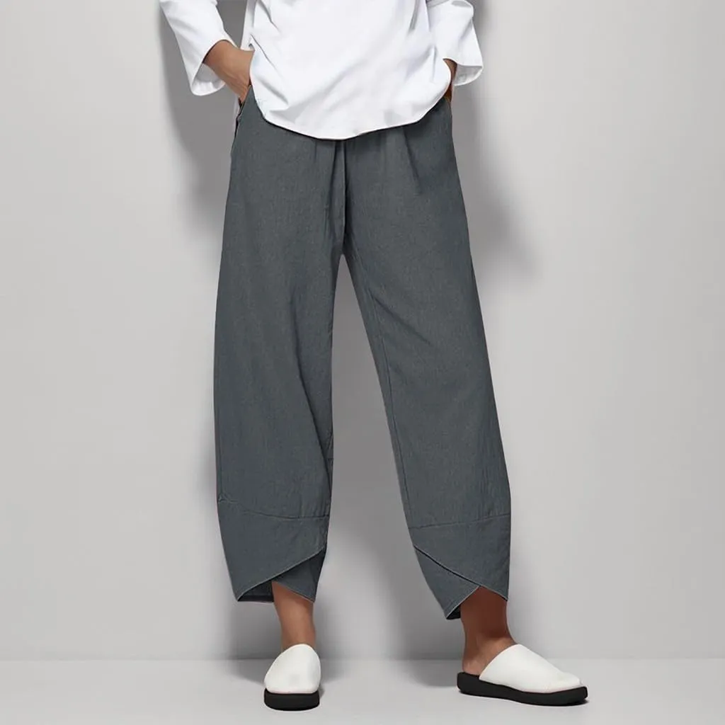 Womens Linen Pants 2025 Summer Casual Loose Waist Long Solid Cotton Pants Cotton Linen Lounge Beach Summer Pants