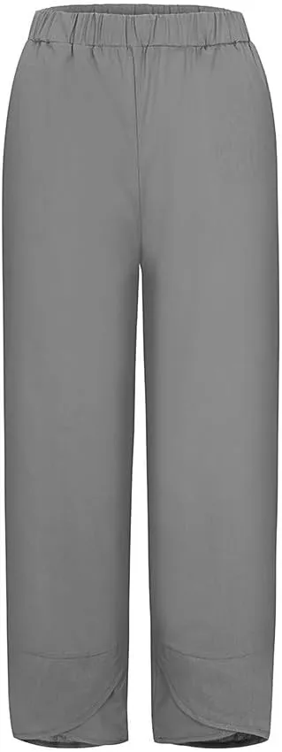 Womens Linen Pants 2025 Summer Casual Loose Waist Long Solid Cotton Pants Cotton Linen Lounge Beach Summer Pants