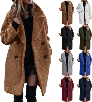 Womens Long Trench Coat Classic Pea Coats Lapel Button Down Coat Flannel Trench Coat Long Peacoat Overcoat Outerwear