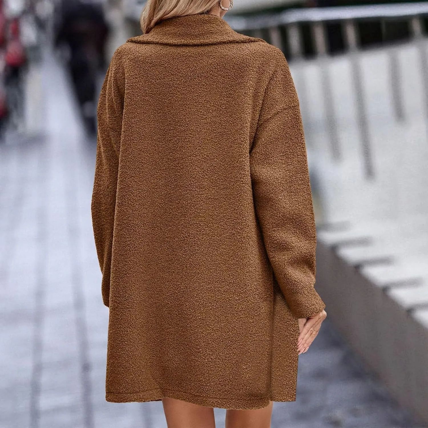 Womens Long Trench Coat Classic Pea Coats Lapel Button Down Coat Flannel Trench Coat Long Peacoat Overcoat Outerwear