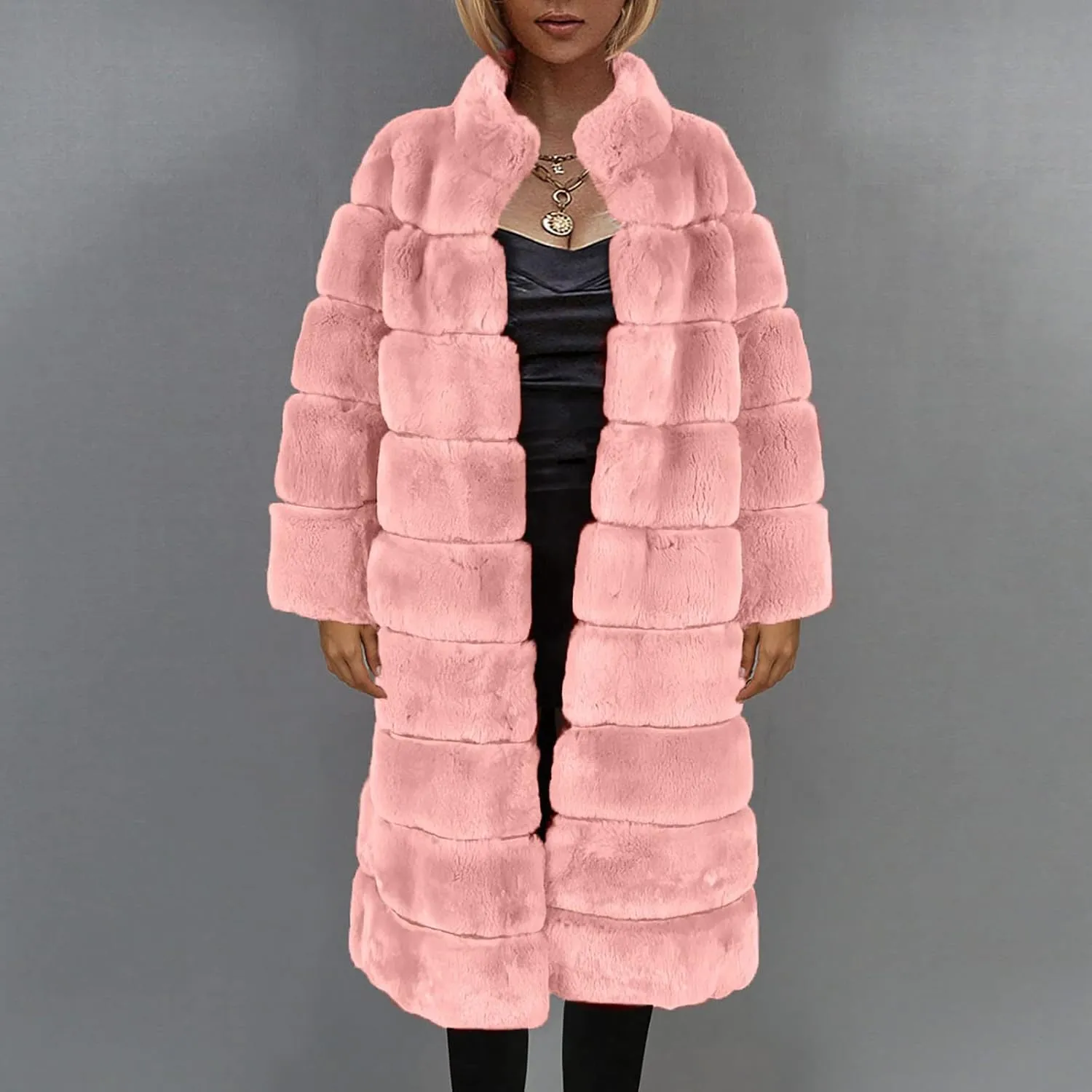 Womens Luxury Faux Fur Coats Winter Long Cardigan Vintage Fuzzy Warm Jacket Oversized Soft Solid Open Front Overcoat