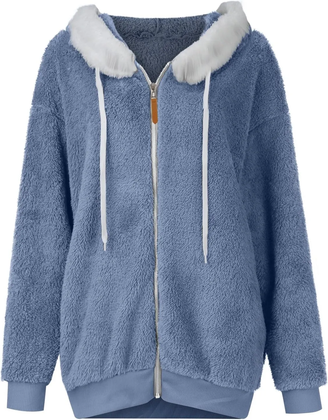 Womens Oversized Fleece Hoodie Sherpa Jacket Full Zip Up Fuzzy Hooded Coats Shaggy Warm Winter Outerwear with Pockets