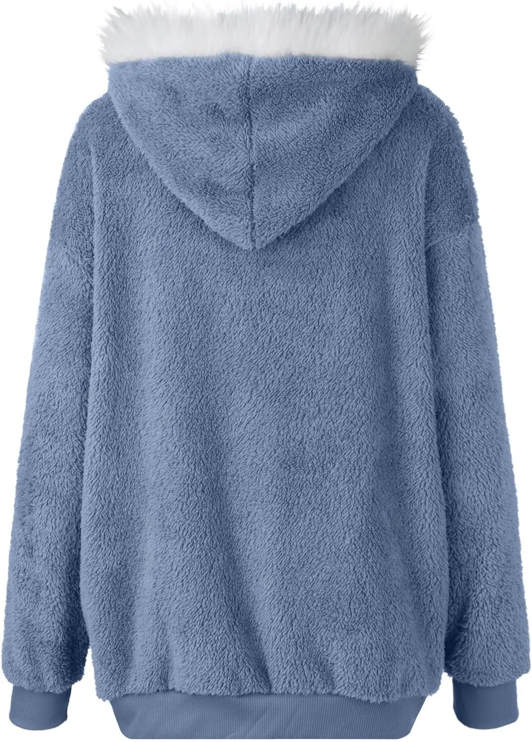 Womens Oversized Fleece Hoodie Sherpa Jacket Full Zip Up Fuzzy Hooded Coats Shaggy Warm Winter Outerwear with Pockets