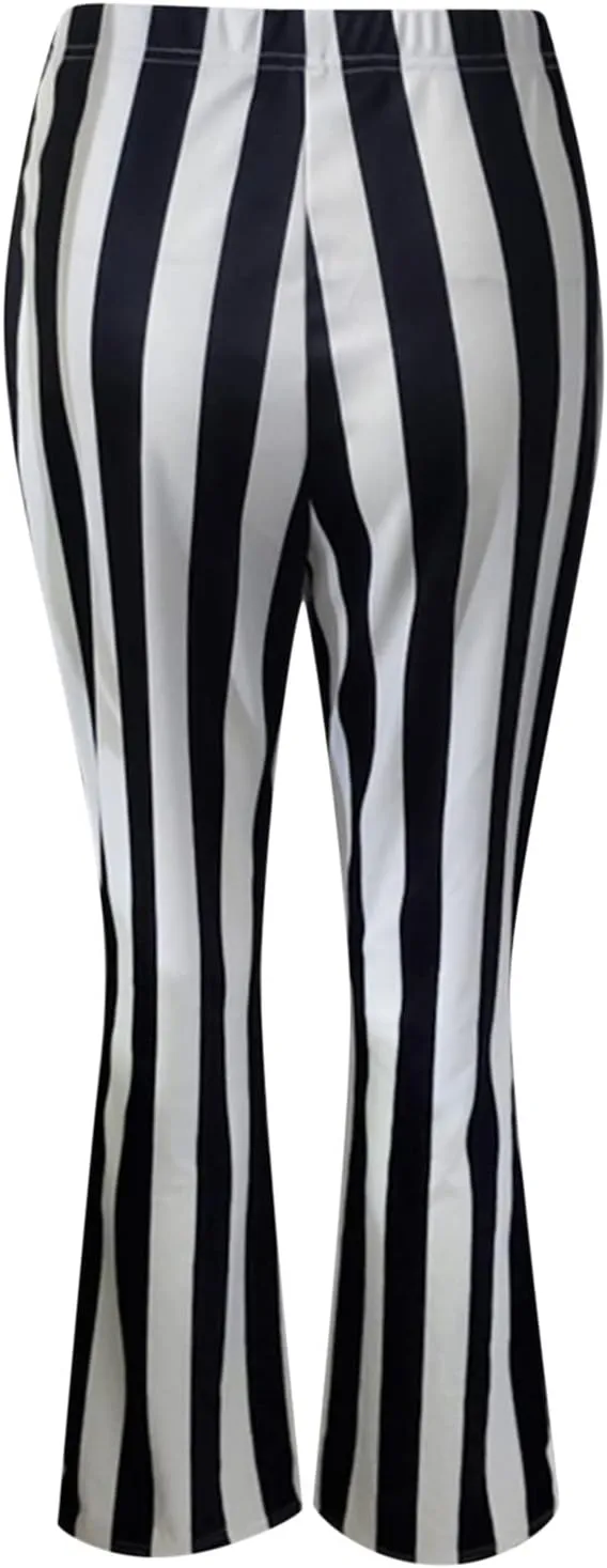 Women's Pants 2024 Fashion High Flare Women Stretch Vertical Bottoms Trousers Long Bell Pants Stripe Waist Plus
