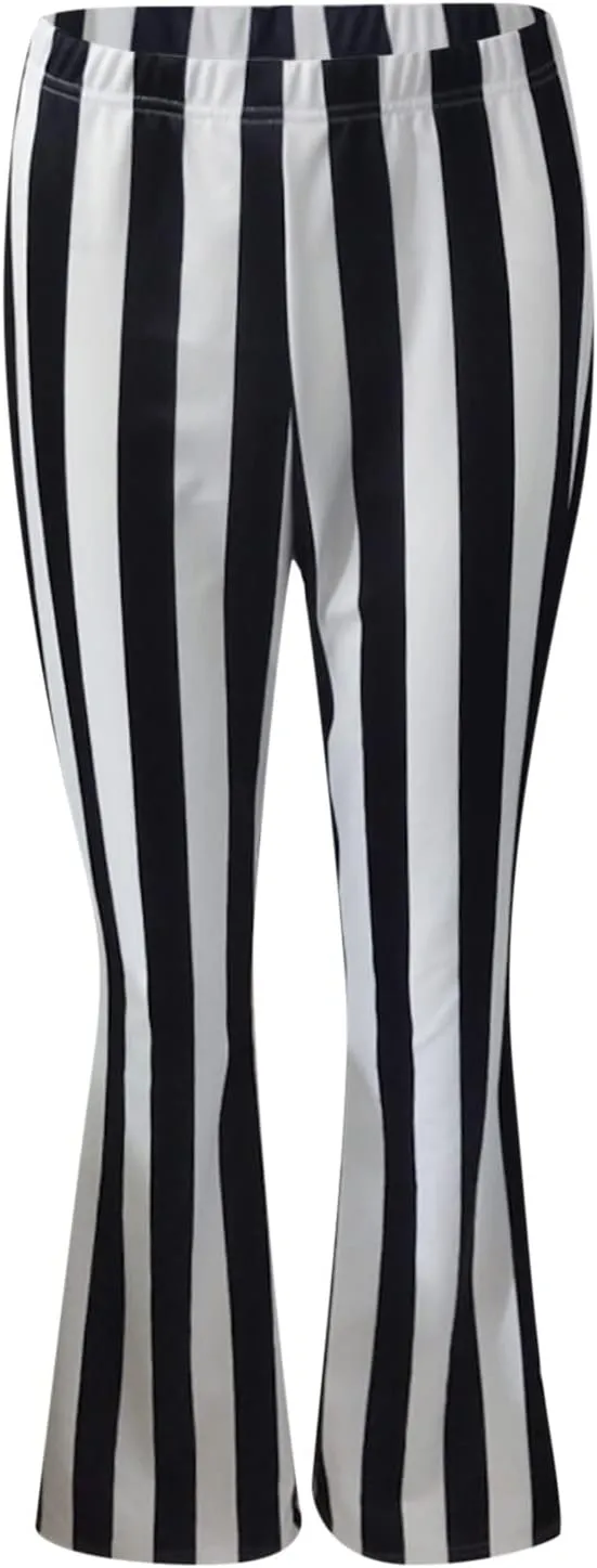 Women's Pants 2024 Fashion High Flare Women Stretch Vertical Bottoms Trousers Long Bell Pants Stripe Waist Plus