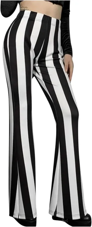 Women's Pants 2024 Fashion High Flare Women Stretch Vertical Bottoms Trousers Long Bell Pants Stripe Waist Plus