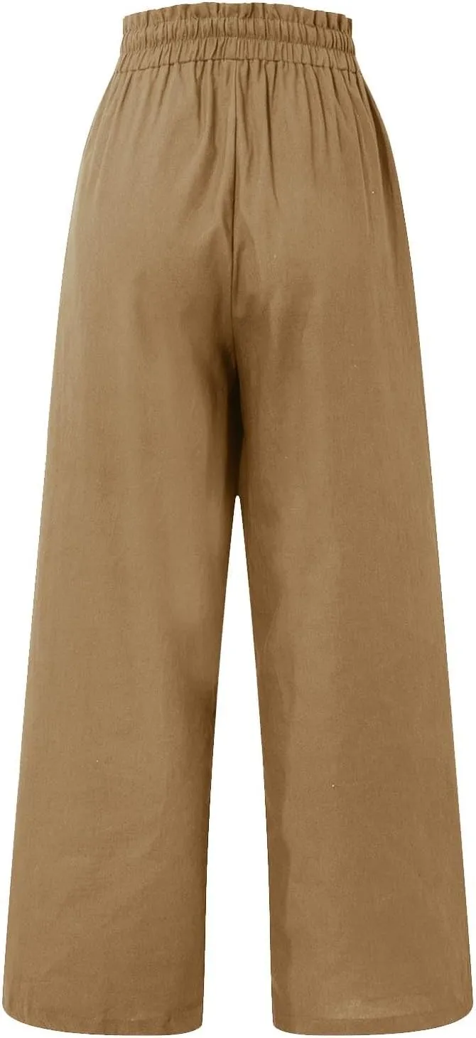 Women's Pants, Cotton Linen High Waisted Straight Leg Pants Wide Baggy Sweatpants