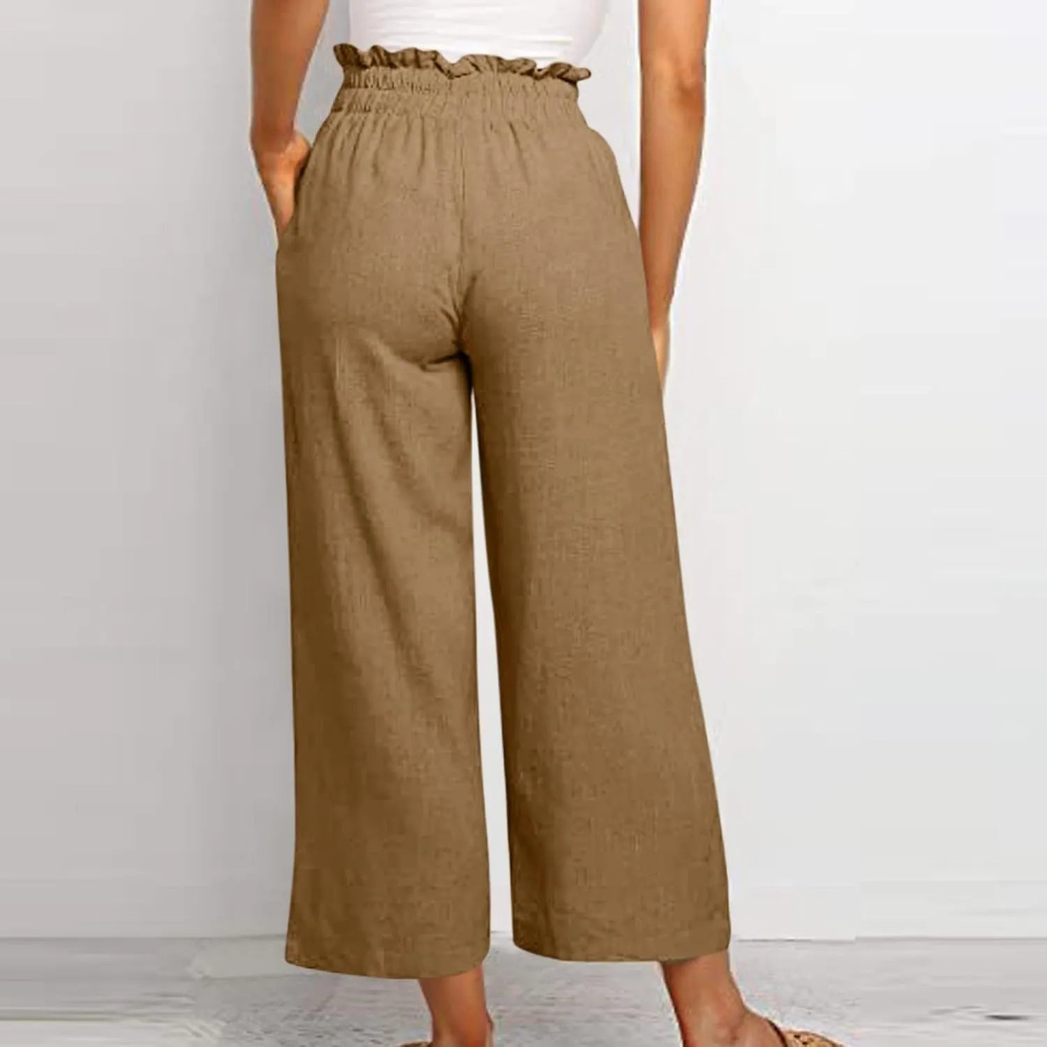 Women's Pants, Cotton Linen High Waisted Straight Leg Pants Wide Baggy Sweatpants